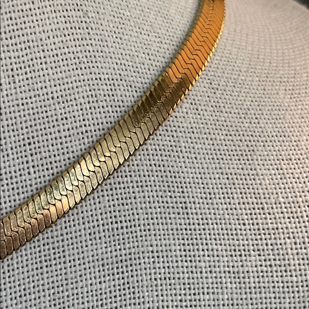 Gold Herringbone with Crystal Accent Necklace